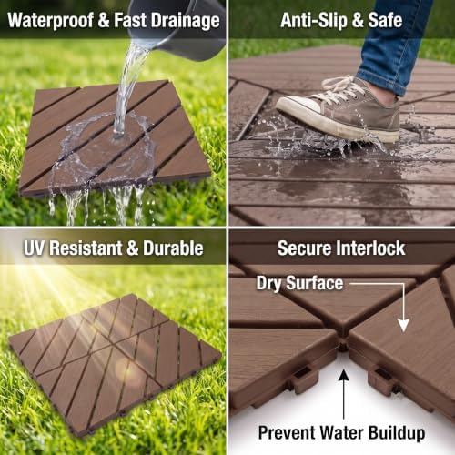 44 Pack Plastic Interlocking Deck Tiles, 12 x 12 Inch Waterproof Outdoor Floor - Image 4
