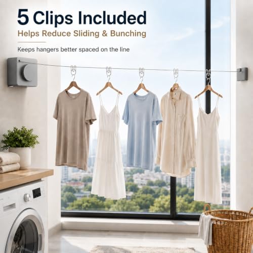 Retractable Clothesline, 15.7 FT Steel Wire, Adjustable Tension, Quick Lock - Image 2