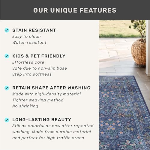 Dark Blue Washable 2x8 Runner Rugs Non Slip - Image 6