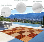 Outdoor Rug, Fall Orange Plaid Gingham Check Indoor Area Rug Outdoor Carpet RV - Image 4
