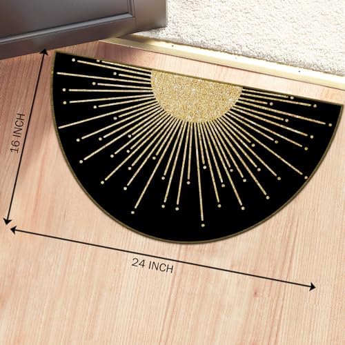 Mingnei Boho Black Gold Sun Linen Doormat Door Mat - Image 3