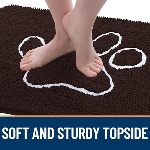 OLANLY Dog Door Mat for Muddy Paws 59x32, Paw Print Design Chenille Mud Mat - Image 4