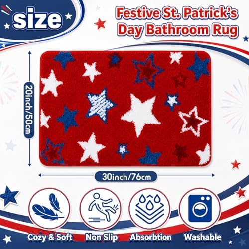 Capoda 1 Pcs Patriotic Bathroom Rug 20 x 30 Inch 4th of July Star Bath Mat - Image 2