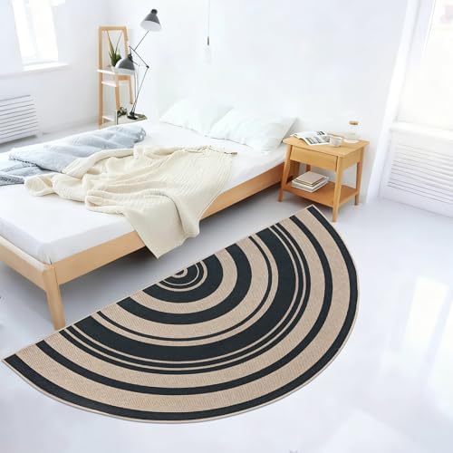 Easy Jute Rug 3x6Ft Half Circle Rainbow Carpet by Lacomfy