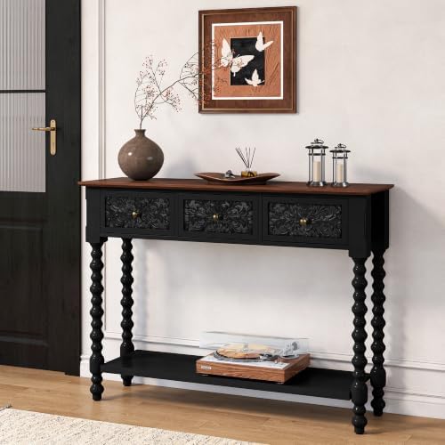 Console Table with 3 Vintage Carved Drawers - Image 5