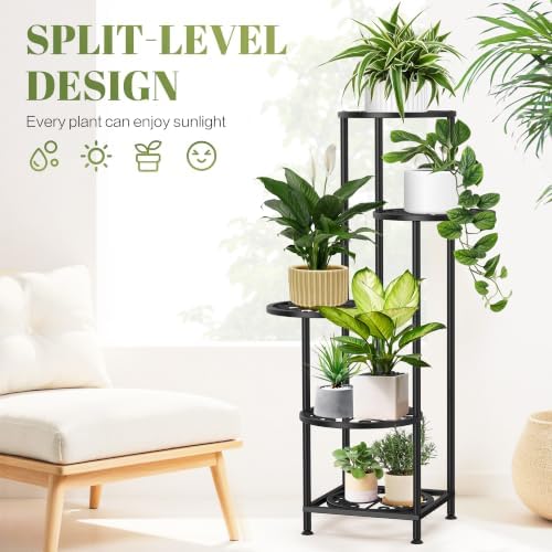 5 Tier Plant Stand Indoor Outdoor, Metal Shelf Holder Corner Black - Image 4