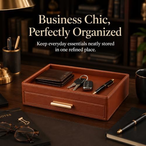 GORESE Leather Valet Tray with Drawer - Image 2