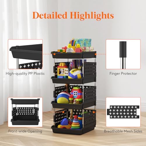 Lifewit 4 Tier Plastic Stackable Storage Baskets - Image 6