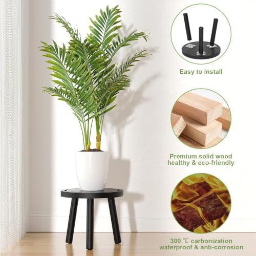 Wood Plant Stands Indoor, 16.7" Tall Plant Stand Outdoor Mid-Century Plant Stool - Image 4