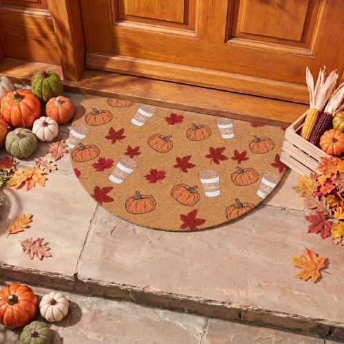 Tinideya Fall Doormat Semicircle Welcome Doormat Brown Orange 27.56'' - Image 4
