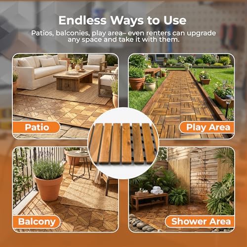 Majestick Goods 8-Pack Acacia Wood Straight Edge Interlocking Deck Tiles - Image 5