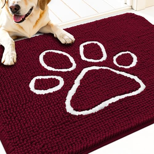 OLANLY Dog Door Mat for Muddy Paws 32x20, Paw Print Design Chenille Mud Mat by OLANLY