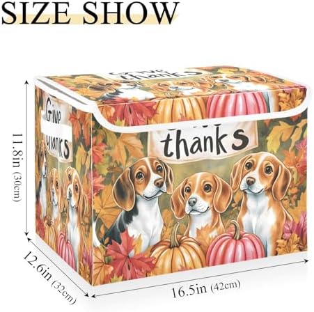 Bolaz Storage Bins with Lids and Handles, Dog Autumn Leaves Storage Box Basket - Image 3