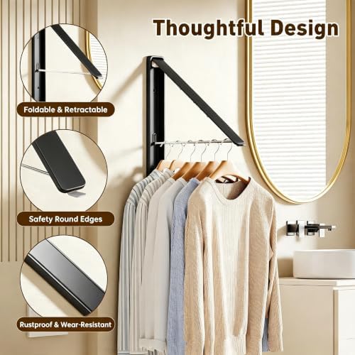 Clothes Drying Rack, Laundry Room Wall Mounted Retractable Clothes Hanger - Image 2