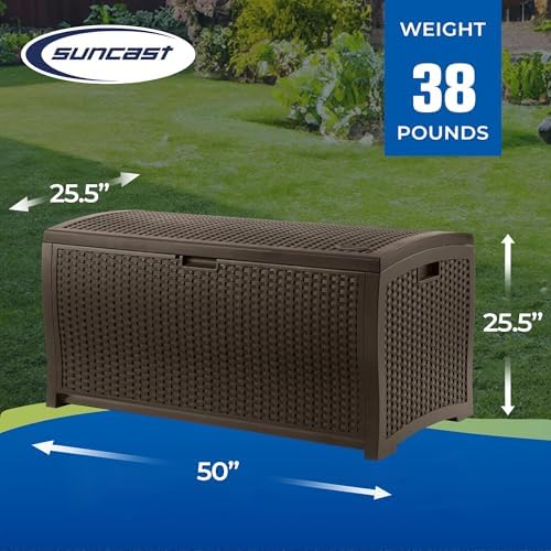 Suncast 99 Gallon Plastic Wicker Deck Box Container Storage - Image 3