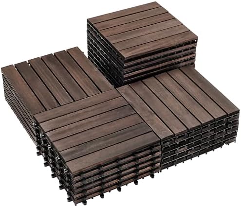 PrimeZone 27 PCS Solid Acacia Wood Interlocking Patio Deck Tiles Outdoor by PrimeZone