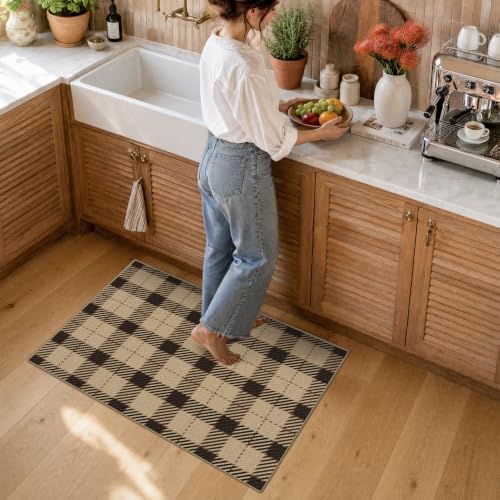 JTJ Easy Jute 2x3 Entryway Rug, Washable Non Slip Black & Beige Plaid - Image 3
