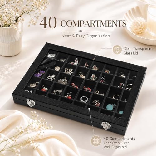 Black Velvet 40 Grid Earring Organizer Display Box - Image 5