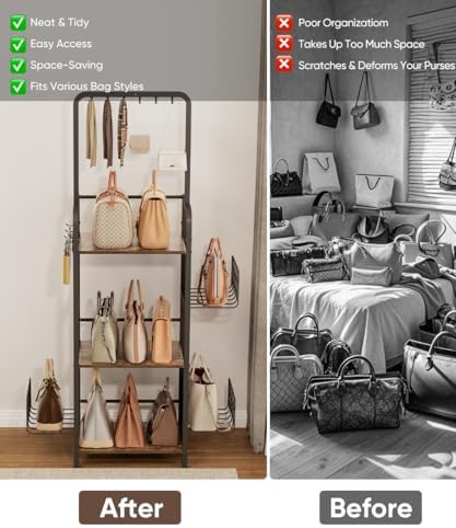 3-Tier Tall Purse Organizer Rack Stand, Bag Storage Holder - Image 7