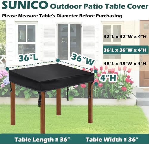 SUNICO Outdoor Table Covers Waterproof Square 36x36x6in - Image 2