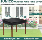 SUNICO Outdoor Table Covers Waterproof Square 36x36x6in - Image 2