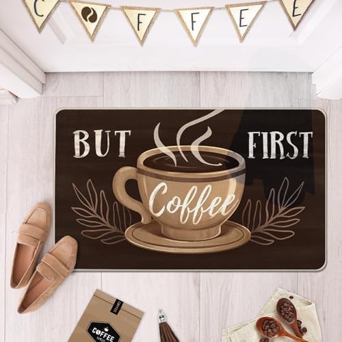 But First Coffee Themed Decorative Front Door Mat, Welcome Doormat - Image 2