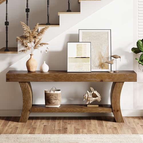 63" Solid Wood Console Table, 2-Tier Farmhouse Sofa Table - Image 7