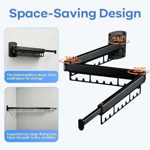 Foldable Wall Mounted Laundry Drying Rack, 3 Fold Retractable Clothes Drying - Image 6
