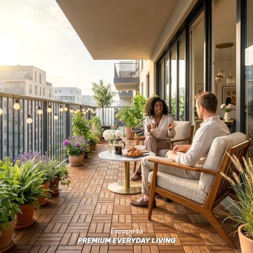 Acacia Interlocking Deck Tiles, 12 Slats, Honey Oak - Image 4
