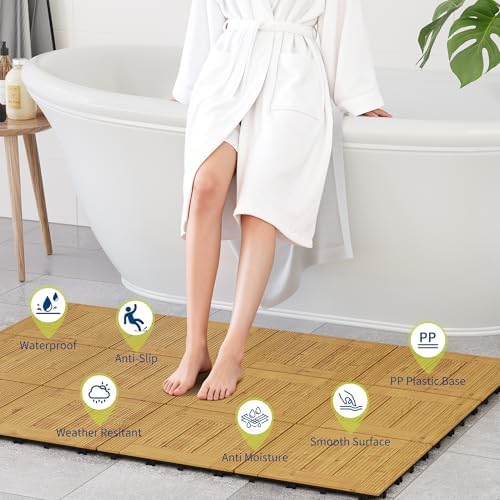 33 PCS 12×12 Inch Solid Acacia Wood Interlocking Deck Tiles, All-Weather - Image 5