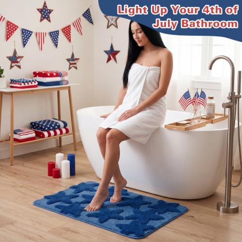 Capoda 1 Pcs Patriotic Bathroom Rug 20 x 30 Inch Blue Patriotic Star Bath Mat - Image 4