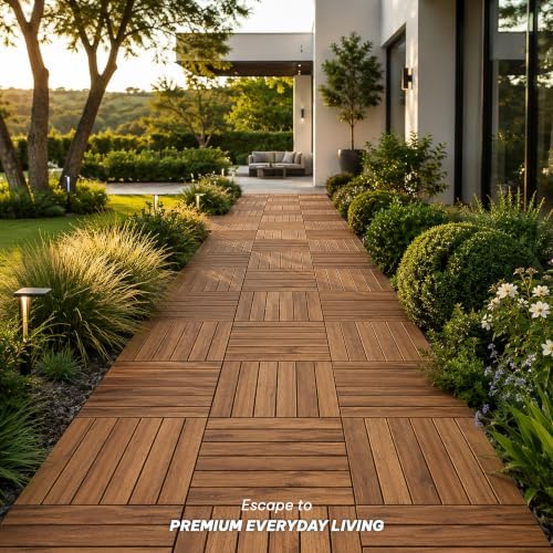 Acacia Interlocking Deck Tiles, 6 Slats, Honey Oak - Image 4
