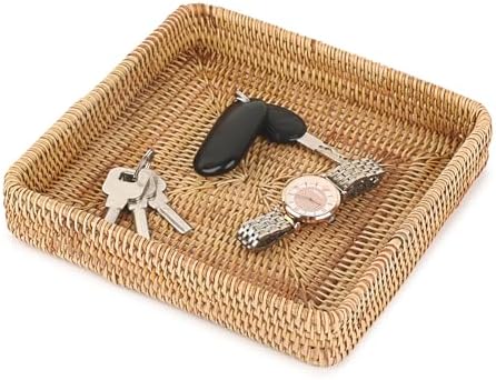 Hipiwe Key Basket Bowl for Entryway Table Rattan Serving Tray, 8.1" x 8.1" by Hipiwe