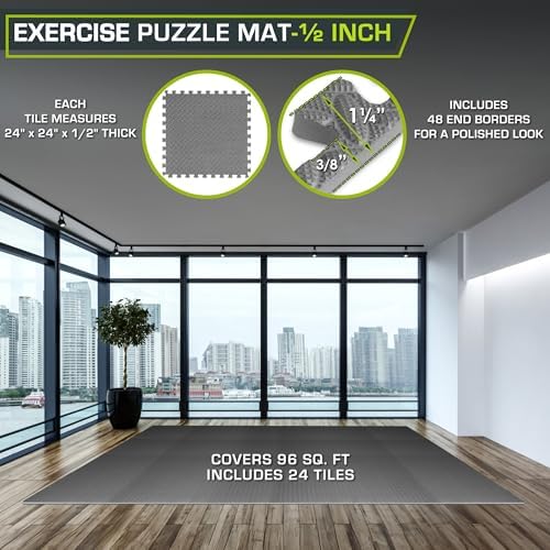 ProsourceFit Exercise Puzzle Mat 1/2-inch, EVA Interlocking Foam Floor Tiles - Image 2