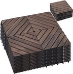 PrimeZone 54 PCS Solid Acacia Wood Interlocking Patio Deck Tiles Outdoor by PrimeZone