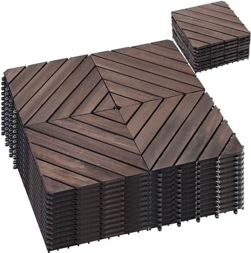 PrimeZone 54 PCS Solid Acacia Wood Interlocking Patio Deck Tiles Outdoor by PrimeZone