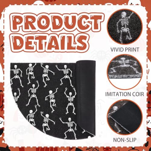 Tinideya Halloween Skeleton Doormat Black Semicircle Welcome Mat 27.56'' - Image 3