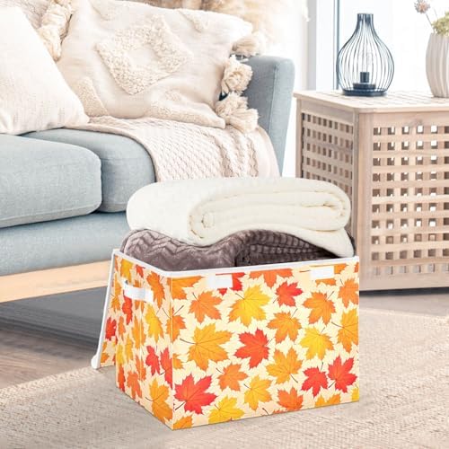 Bolaz Storage Bins with Lids and Handles, Autumn Maple Leaf Yellow Fallen - Image 5