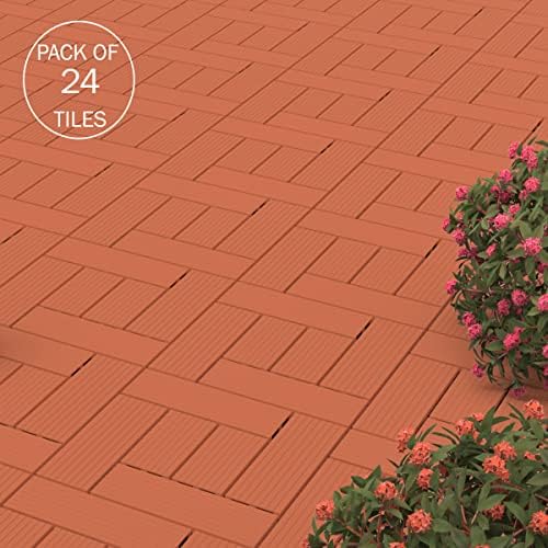 Deck Tiles - 24-Pack Wood Plastic Composite Interlocking Patio Tiles - Outdoor - Image 2