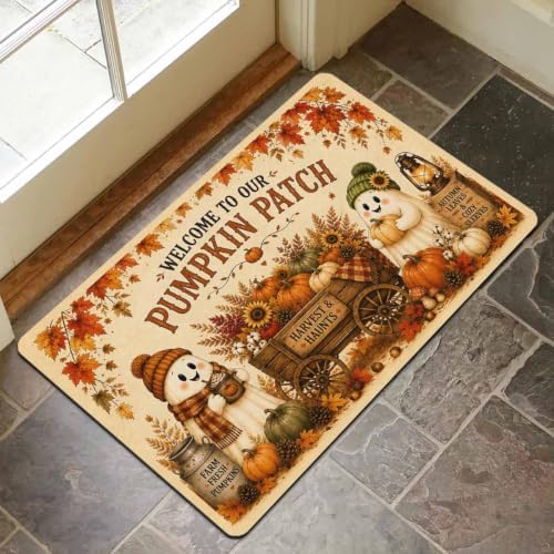 Pumpkin Patch Ghosts Doormat 16" X 24" Dirt Trapper Non Slip Outdoor Mat by Custofusion