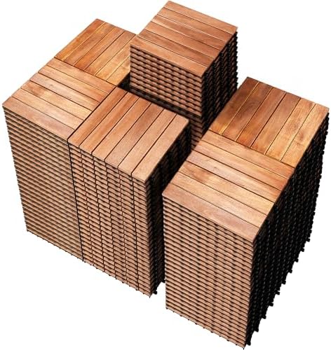 PrimeZone 162 PCS Solid Acacia Wood Interlocking Patio Deck Tiles Outdoor by PrimeZone