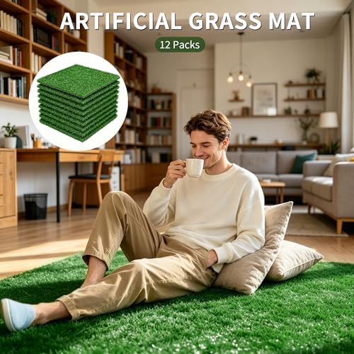 Aodaer 12 Pack Artificial Grass Mat 12 x 12 Inch Fake Grass Square Mat - Image 6