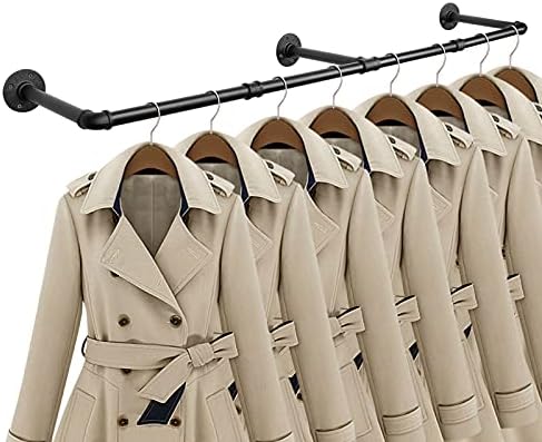 Industrial Iron Pipe Clothes Hanging Bar DIY Wall-Mounted Garment Rack Heavy by Jeasor