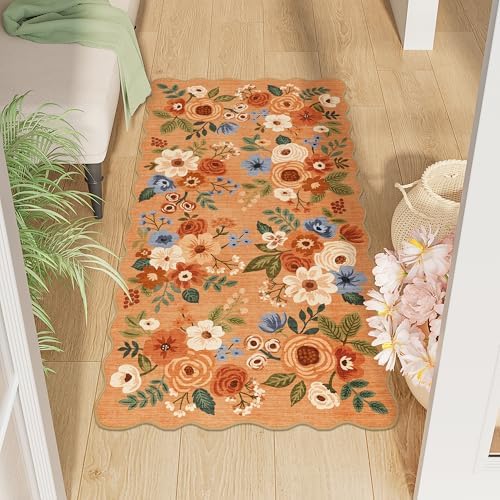 DUKINO 2x4 Rug for Entryway, Floral Washable Kitchen Rugs Non Slip by DUKINO