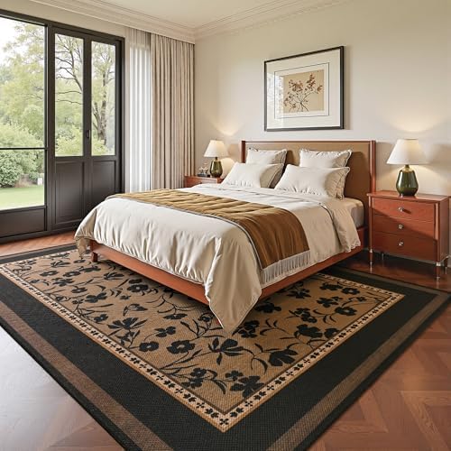 Easy Jute 6x9 Living Room Rug Bohemian Brown Dense Floral - Image 4