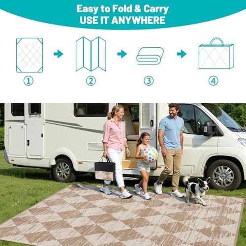 HEBE Outdoor Rug Waterproof 6'x9', Checkered Reversible Plastic Patio Rug - Image 5
