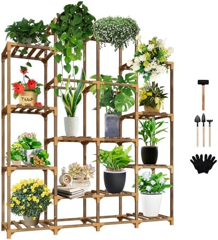 Uneedem Plant Stand Indoor Outdoor, 14 Tiered Plant Shelf Wood Plant Rack by Uneedem