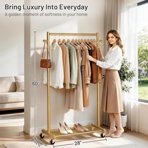 KEETDY 60" Small Clothing Rack for Hanging Clothes, Small Rolling Clothes Rack - Image 2