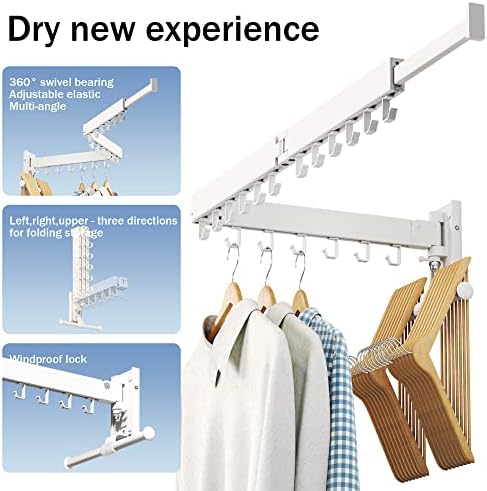 LIENAHU Drying Rack, Wall Mounted Clothes Rack, 220lbs Capacity - Image 2