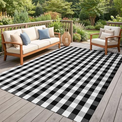 KILOCOCO Buffalo Plaid Checkered Rug 7.5x10 ft Black White Living Room Rug - Image 3